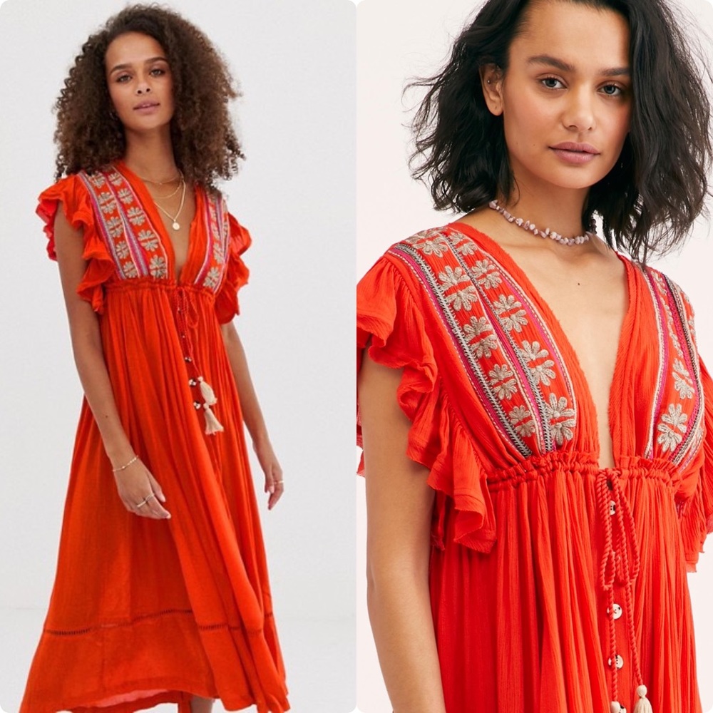 Free People Will Wait For You Midi Dress in Red